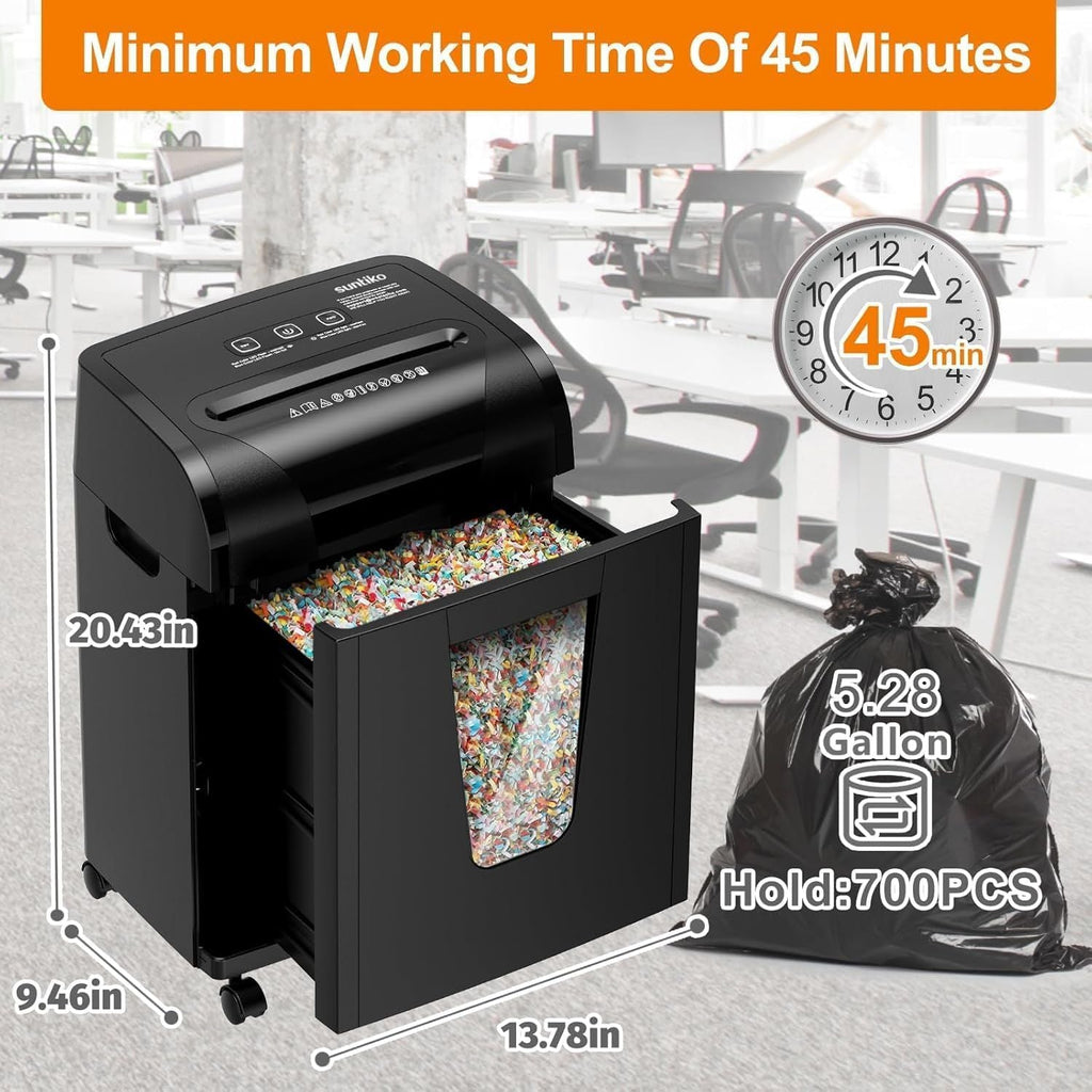 Woolsche Paper Shredder, 18 - Sheet Cross Cut with 18 Liters Pull Out Bin, P - 4 Security Level, Shred Paper and Credit Card, Durable&Fast with Auto Jam Proof System Shredder for Office - Task & Tether