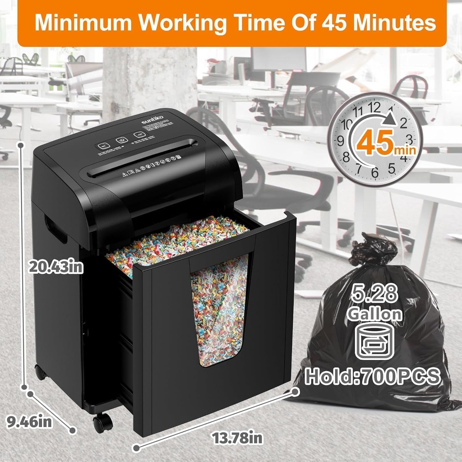 Woolsche Paper Shredder, 18 - Sheet Cross Cut with 18 Liters Pull Out Bin, P - 4 Security Level, Shred Paper and Credit Card, Durable&Fast with Auto Jam Proof System Shredder for Office - Task & Tether